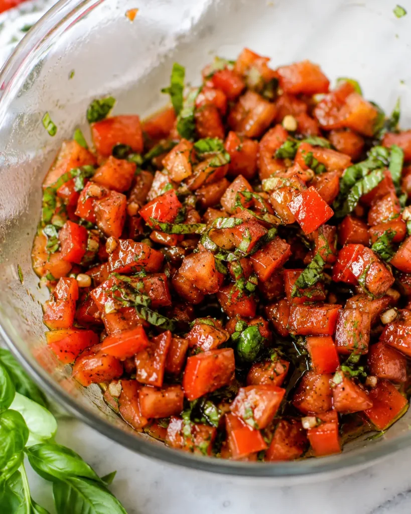 Fresh tomato basil topping mixed for bruschetta chicken