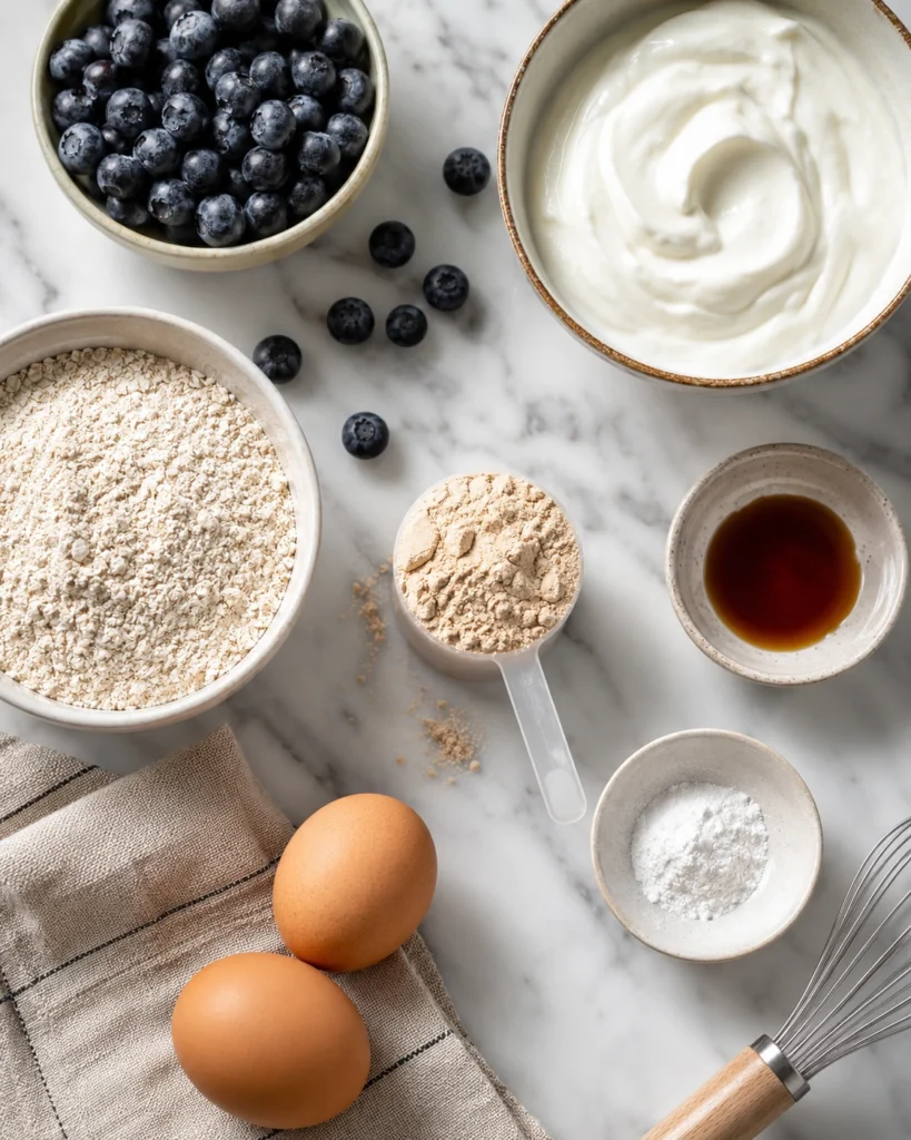 ingredients for blueberry protein muffins