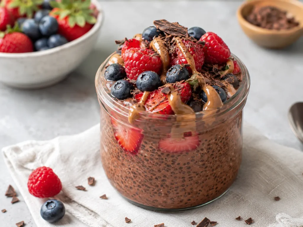 : chocolate chia pudding breakfast bowl