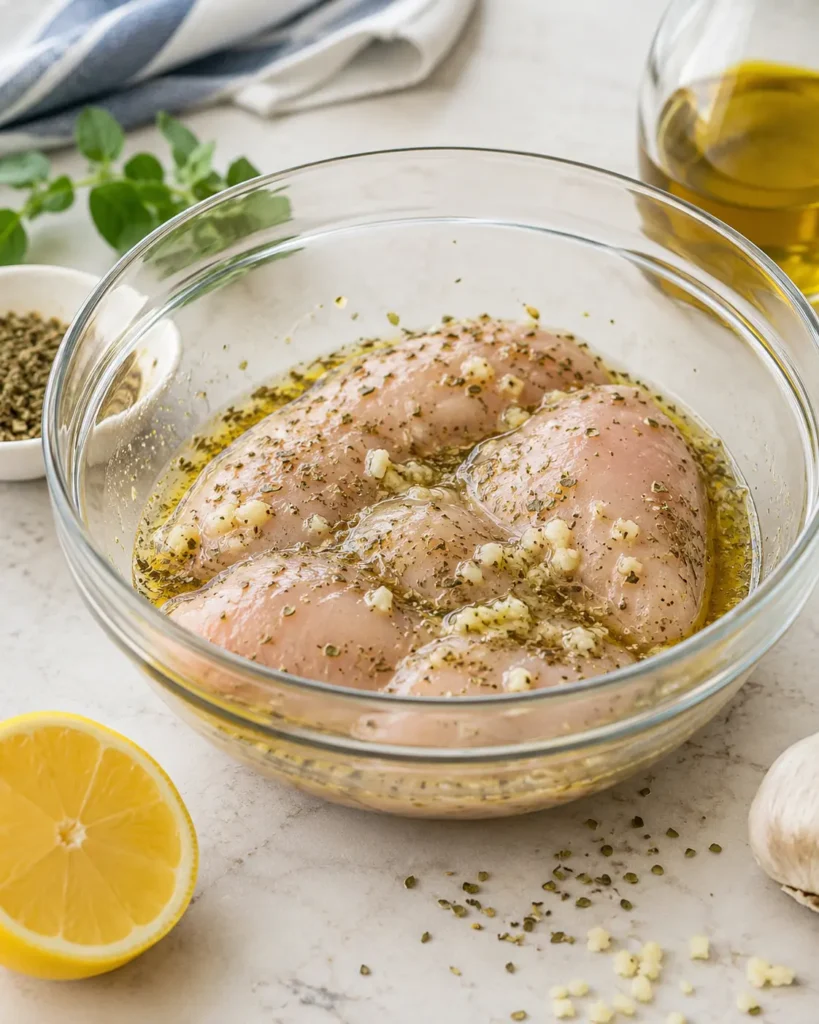 marinating Mediterranean chicken