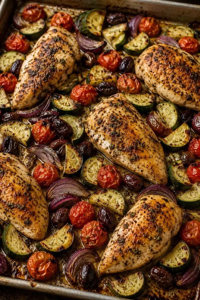 Mediterranean chicken roasting with vegetables