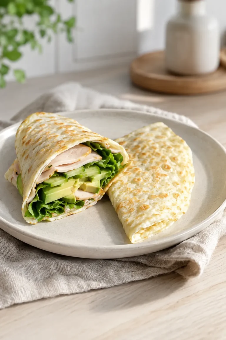 Two-ingredient cottage cheese flatbread folded as a high-protein wrap