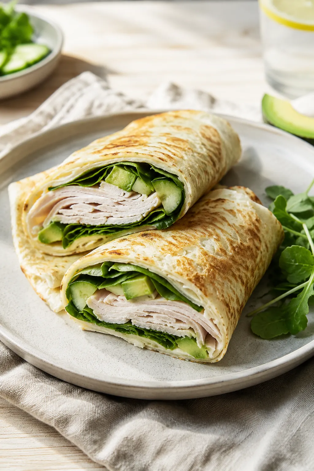 Two-ingredient cottage cheese flatbread folded as a high-protein wrap