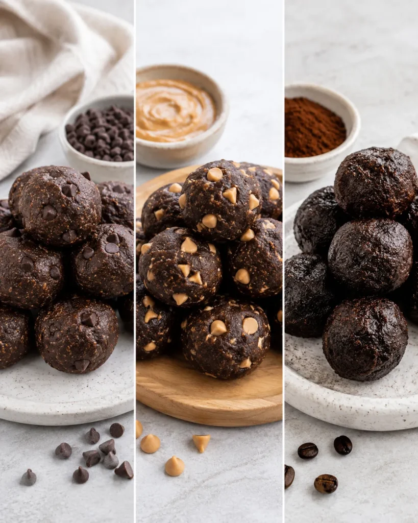 Brownie protein bites stored in airtight containers for fridge and freezer meal prep