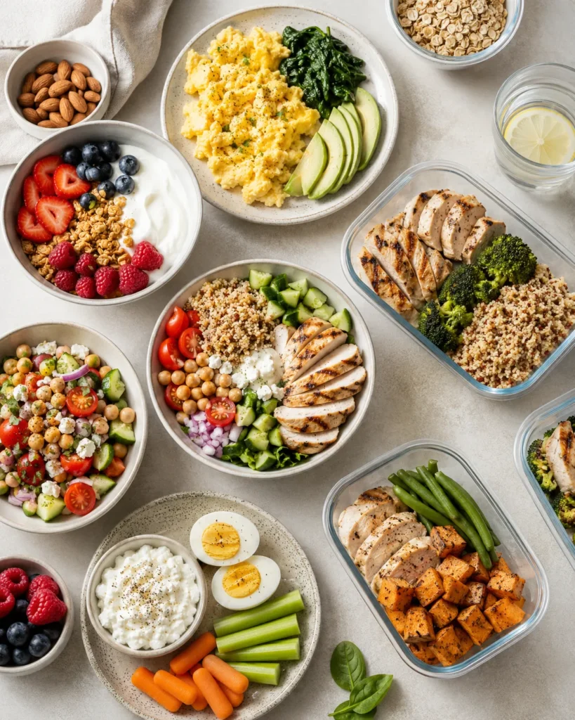 Easy high protein recipes with meal prep bowls and healthy dinner ideas